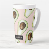 Moderne roze en groene Avocado-patroon met naam Latte Mok (Rechterhoek)