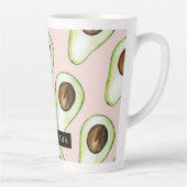 Moderne roze en groene Avocado-patroon met naam Latte Mok (Rechts)