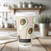 Moderne roze en groene Avocado-patroon met naam Latte Mok