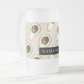 Moderne roze en groene Avocado-patroon met naam Matglas Bierpul (Voorkant links)