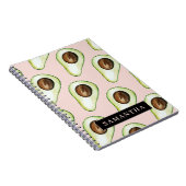Moderne roze en groene Avocado-patroon met naam Notitieboek (Rechterzijde)