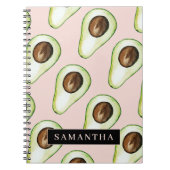 Moderne roze en groene Avocado-patroon met naam Notitieboek (Voorkant)