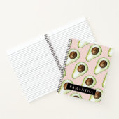 Moderne roze en groene Avocado-patroon met naam Notitieboek (Binnen)