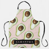 Moderne roze en groene Avocado-patroon met naam Schort (Voorkant)