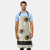 Moderne roze en groene Avocado-patroon met naam Schort (Gedragen)