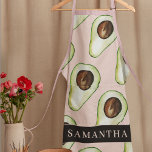 Moderne roze en groene Avocado-patroon met naam Schort<br><div class="desc">Moderne roze en groene Avocado-patroon met naam</div>