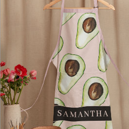 Moderne roze en groene Avocado-patroon met naam Schort