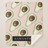 Moderne roze en groene Avocado-patroon met naam Sherpa Deken (Voorkant)