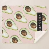 Moderne roze en groene Avocado-patroon met naam Sherpa Deken (Voorkant (horizontaal))