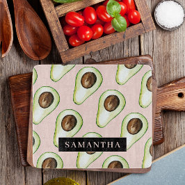 Moderne roze en groene Avocado-patroon met naam Snijplank