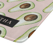 Moderne roze en groene Avocado-patroon met naam Snijplank (Hoek)