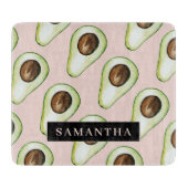 Moderne roze en groene Avocado-patroon met naam Snijplank (Voorkant)
