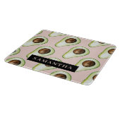 Moderne roze en groene Avocado-patroon met naam Snijplank (Hoek)