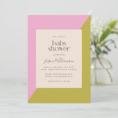 Moderne roze en groene geometrische Baby showers Kaart (Staand voorkant)