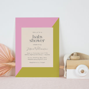 Moderne roze en groene geometrische Baby showers Kaart