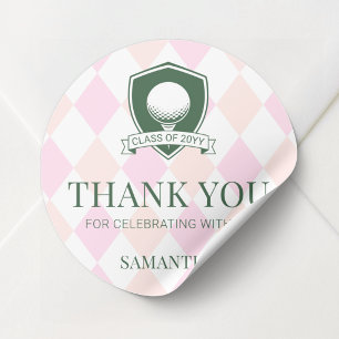 Moderne Roze en Groene Golf Afstudeer Dankjewel Ronde Sticker