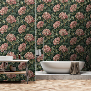 Moderne Roze en Groene Hydrangea Peel en Stick Behang