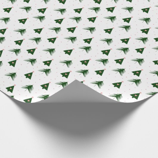 Moderne roze en groene kerstbomen vakantie cadeaupapier (Hoek)