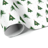 Moderne roze en groene kerstbomen vakantie cadeaupapier (Rol Hoek)