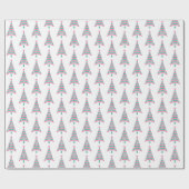 Moderne roze en groene kerstboomvloed cadeaupapier (Vlak)