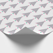 Moderne roze en groene kerstboomvloed cadeaupapier (Hoek)