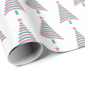 Moderne roze en groene kerstboomvloed cadeaupapier (Rol Hoek)