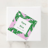 Moderne roze en groene palmbomen bedankjes labels (In situ)