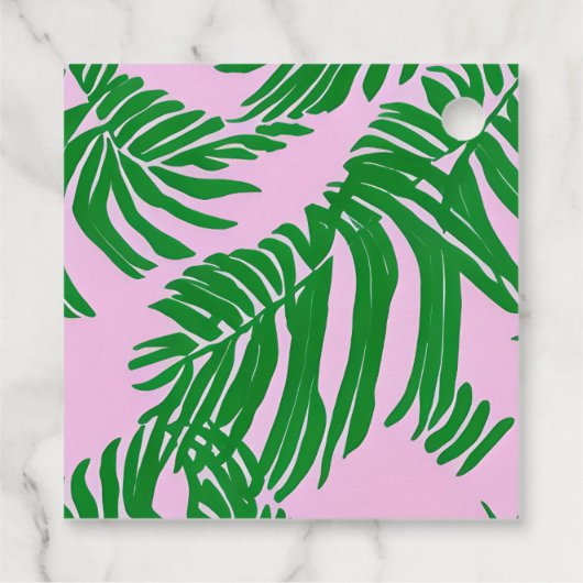 Moderne roze en groene palmbomen bedankjes labels (Achterkant)