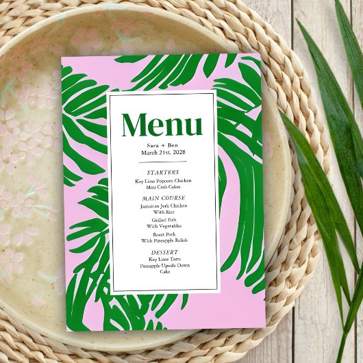 Moderne roze en groene palmbomen menu