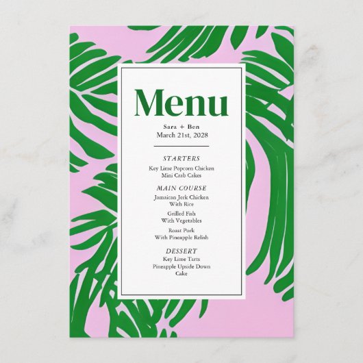 Moderne roze en groene palmbomen menu (Voorkant)