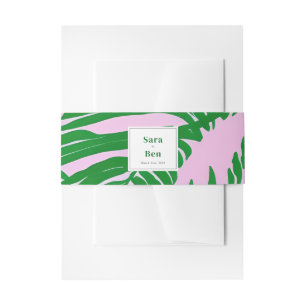 Moderne roze en groene palmbomen uitnodigingen wikkel