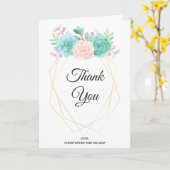 Moderne roze en groene successen bruiloft Dank je Kaart (Gele Bloem)