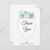 Moderne roze en groene Waterverf Bedankkaart (Voorkant / Achterkant)
