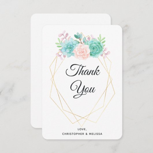 Moderne roze en groene Waterverf Bedankkaart (Voorkant / Achterkant)