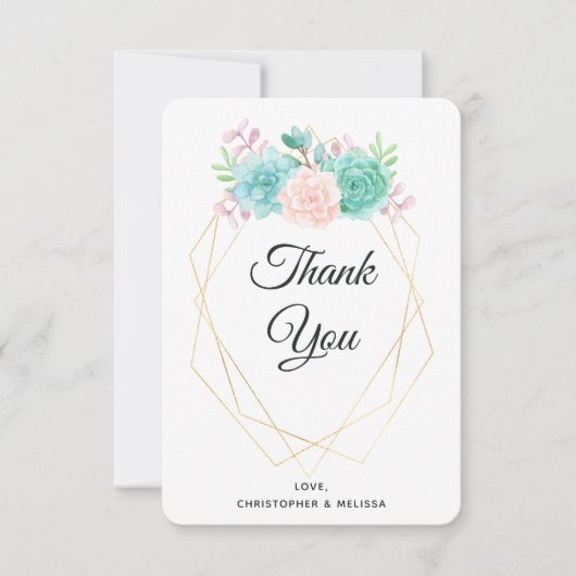 Moderne roze en groene Waterverf Bedankkaart (Voorkant)