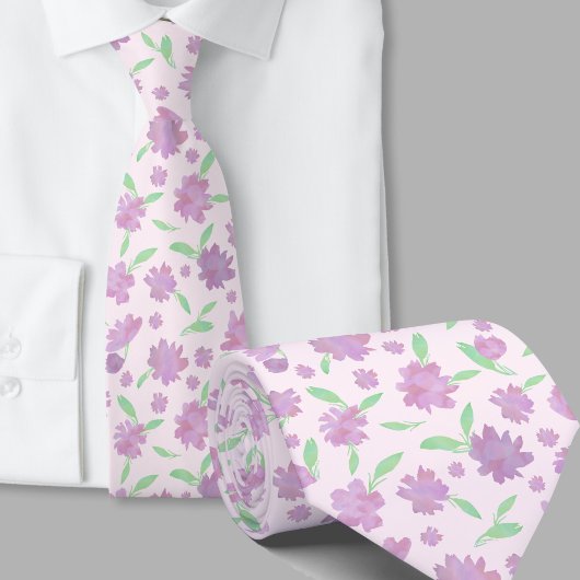 Moderne roze en groene waterverf bloemen stropdas