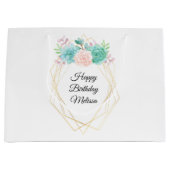 Moderne roze en groene Waterverf Groot Cadeauzakje (Voorkant)