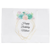 Moderne roze en groene Waterverf Groot Cadeauzakje (Achterkant)