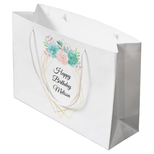 Moderne roze en groene Waterverf Groot Cadeauzakje (Achterkant Gekanteld)