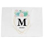 Moderne roze en groene Waterverf monogram Groot Cadeauzakje (Voorkant)