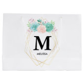 Moderne roze en groene Waterverf monogram Groot Cadeauzakje (Achterkant)