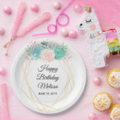 Moderne roze en groene Waterverf Papieren Bordje (Feest)