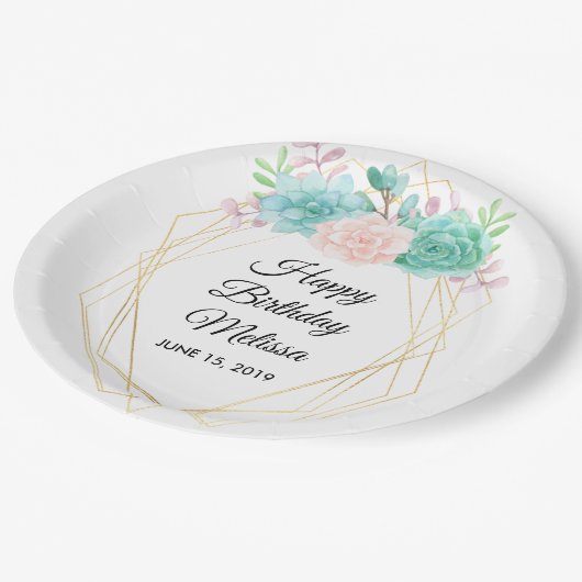 Moderne roze en groene Waterverf Papieren Bordje (Gekanteld)