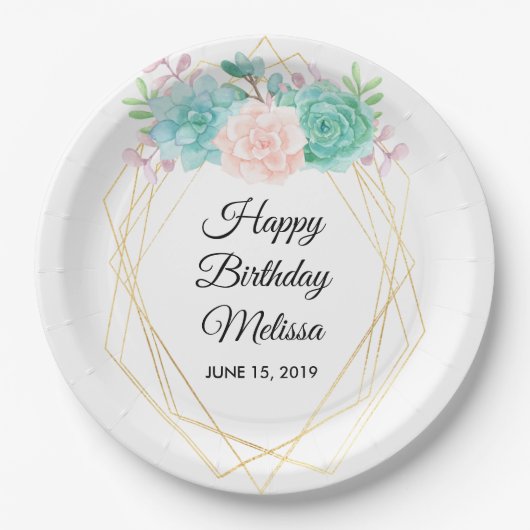 Moderne roze en groene Waterverf Papieren Bordje (Voorkant)