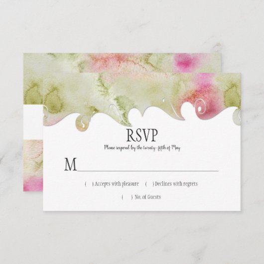 Moderne roze en groene Waterverf RSVP (Voorkant / Achterkant)