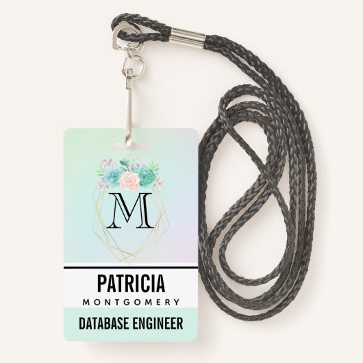 Moderne roze en groene Waterverf Succulent Badge (Voorkant met draagriem)