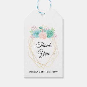 Moderne roze en groene Waterverf Succulent Cadeaulabel