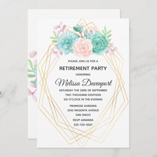 Moderne roze en groene Waterverf Succulent Kaart (Voorkant / Achterkant)