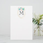 Moderne roze en groene Waterverf Succulent Monogra Briefpapier (Staand voorkant)