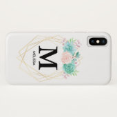 Moderne roze en groene Waterverf Succulent Monogra Case-Mate iPhone Case (Achterkant (horizontaal))